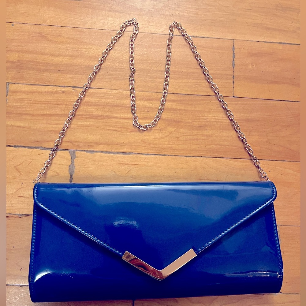 Blue Aldo clutch / cross body with gold chain